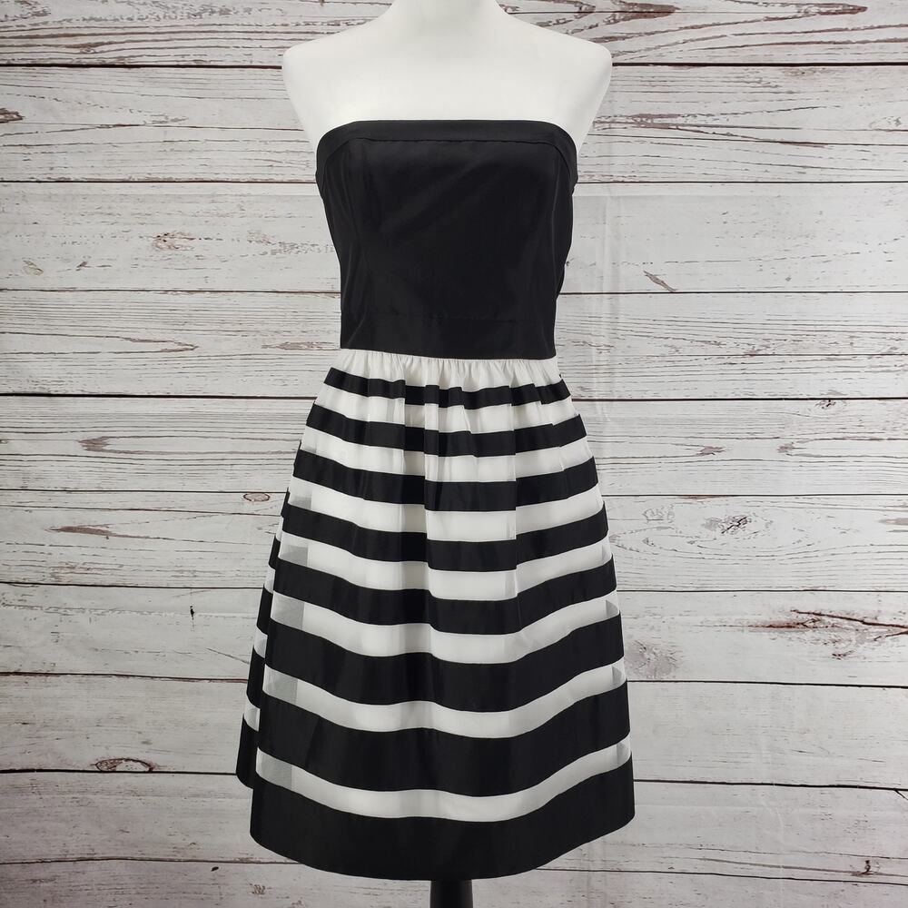 White House Black Market Women's Black & White Mesh Striped Dress Size 4